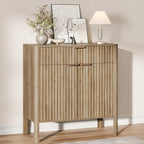 Fluted Buffet Cabinet Accent with Doors & Drawer 31" Oak | Anti-tipping Design, Scratch & Water-resistant, Pre-drilled Easy Assembly Versatile for Kitchen, Entryway & Living Room