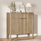 Fluted Buffet Cabinet Accent with Doors & Drawer 31" Oak | Anti-tipping Design, Scratch & Water-resistant, Pre-drilled Easy Assembly Versatile for Kitchen, Entryway & Living Room