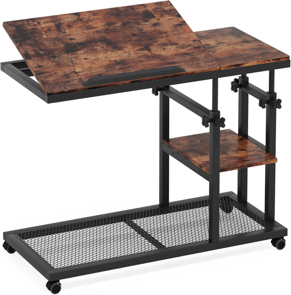 Tribesigns Adjustable Height Rolling C-Table, Mobile Side Table with Tiltable...