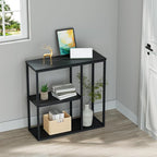 WOHOMO Console Table, 12'' Narrow Entryway Table for Living Room, 31.5'' x 31.5'' Black Industrial Sofa Table with 3-Tier Storage Shelves for Corridor, Hallway, Black