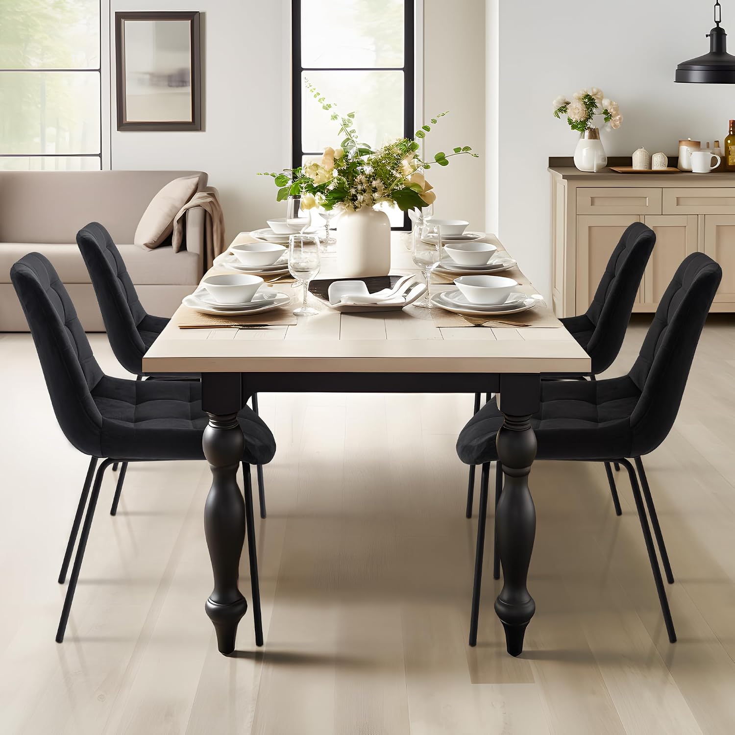 NicBex Velvet Dining Chairs, Upholstered Reception Chairs, Tufted Accent Chair with Metal Legs for Home Kitchen, Living Room, Set of 2, Black