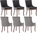 Modern Dining Chairs Set of 6, High Back Dining Chairs Side Chairs with Solid Wood Legs, Upholstered Fabric Dining Room Chairs for Dining Room Kitchen, Black and Patterned