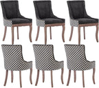 Modern Dining Chairs Set of 6, High Back Dining Chairs Side Chairs with Solid Wood Legs, Upholstered Fabric Dining Room Chairs for Dining Room Kitchen, Black and Patterned