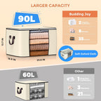 90 L Large Storage Bags, 6 Pack Clothes Storage Bins Foldable Closet Organizers Storage Containers with Reinforced Handle for Clothing, Blanket, Comforters, Bed Sheets, Pillows and Toys (Beige)