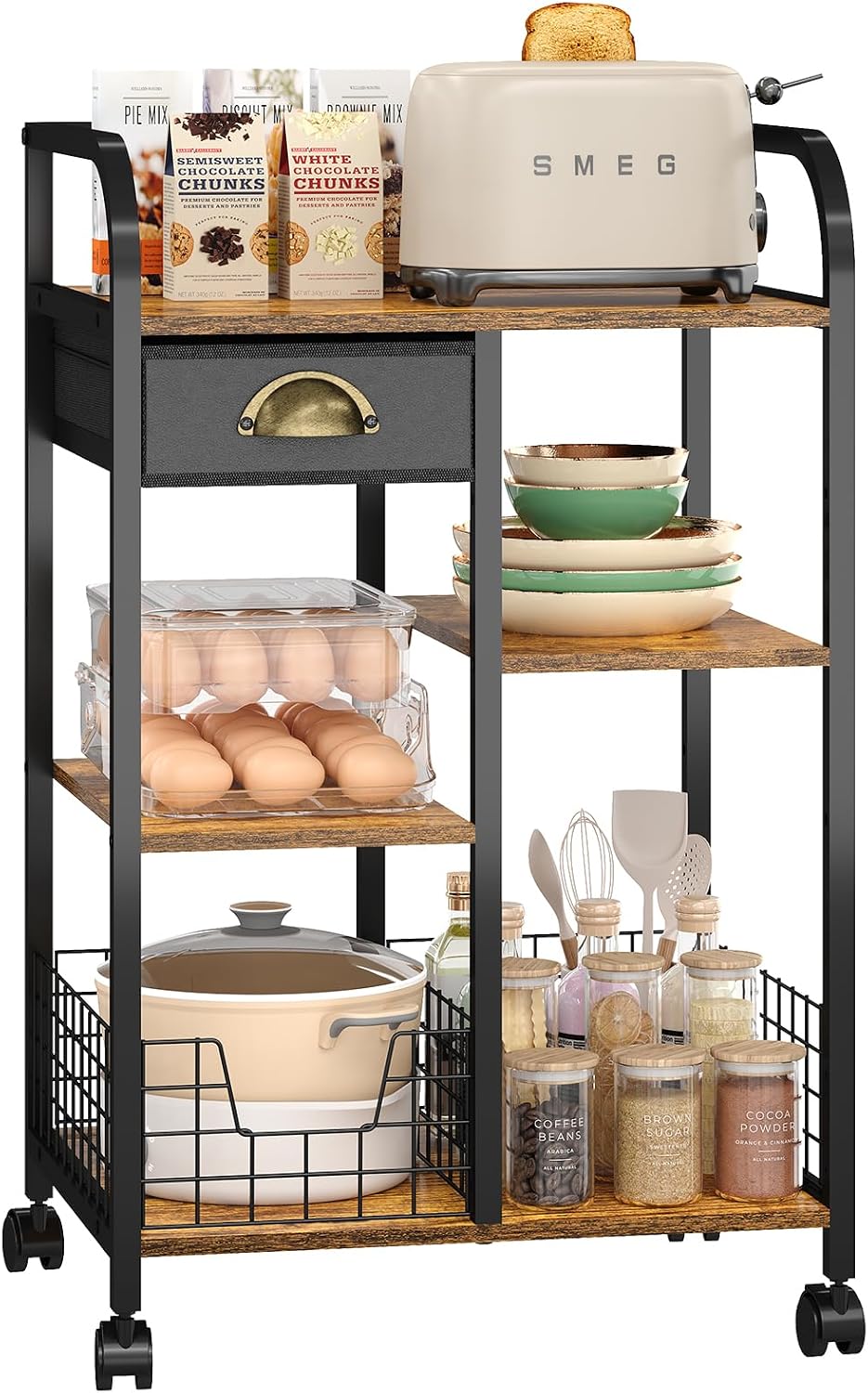 keomaisyto Microwave Cart with Storage, Kitchen Island Cart with Table Top &a...