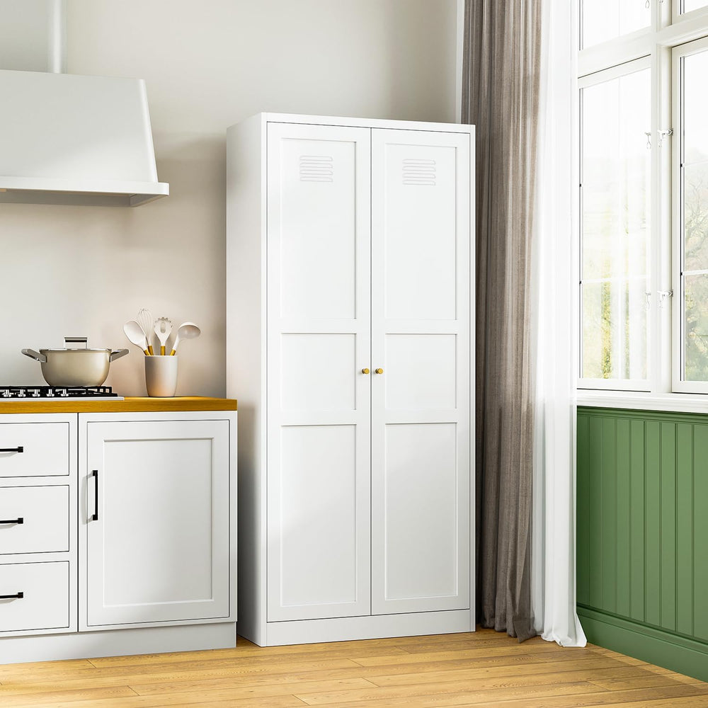 Letaya White Storage Cabinet with Adjustable Shelves-Metal Home Kitchen Pantr...