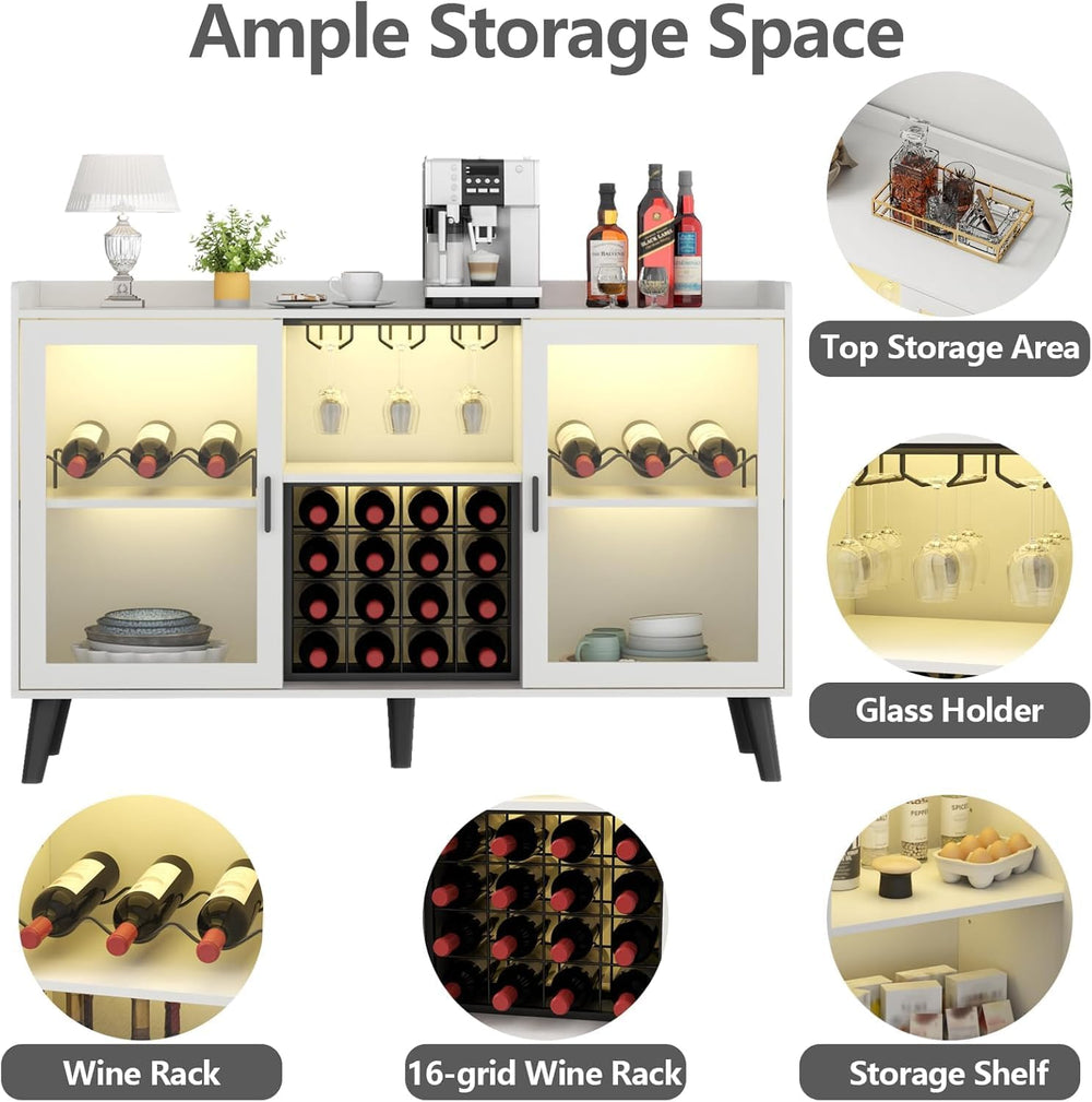 Gyfimoie Coffee Bar Cabinet with LED Light, Wine Bar Cabinet with Wine Rack |...