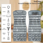 Hanging Jewelry Organizer Dual Sided 84 Clear Pockets and 6 Hook Loops Storage for Holding Jewelries Hair Accessories Dress Shaped Earring Holder (84 Pockets and 6 Hook Loops -Grey)