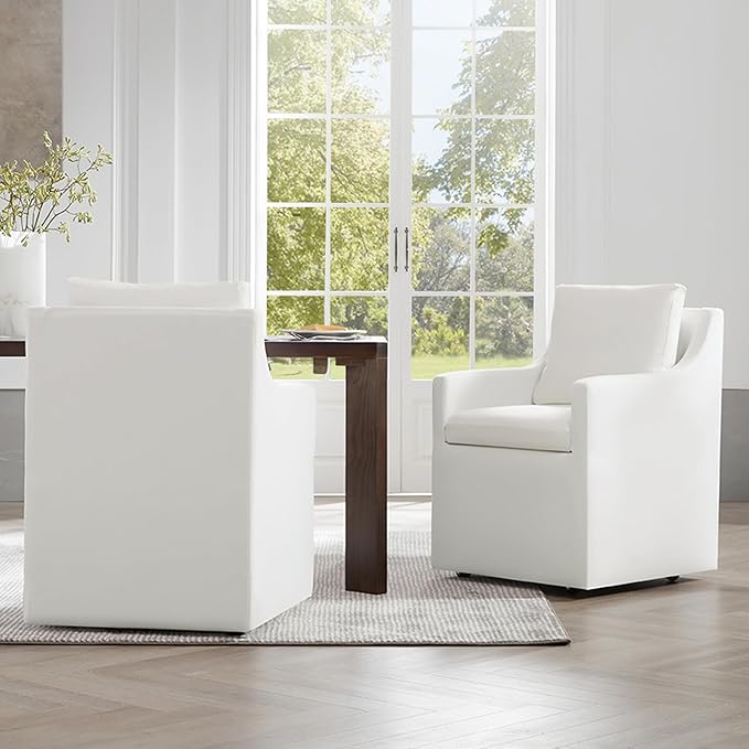 Upholstered Dining Chairs Set of 1, Washable Cover Modren Deskchair with 4 Casters & Hidden Storage for Dining Room, Living Room, Home Office, Cream, 1 Box