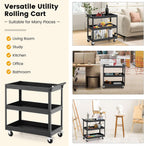 Goplus 3-Tier Utility Cart, Heavy Duty Commercial Service Tool Cart w/Lockable Wheels, 330lbs Load Capacity, Ergonomic Handle, Rolling Mechanic Tool Cart Storage Organizer for Warehouse Garage Black