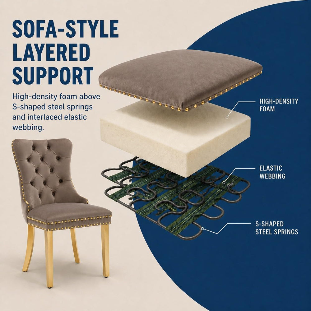 Upholstered Dining Chairs Set of 6, Velvet Wingback Chair with Ring Pull | Ki...