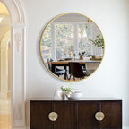 Round Mirrors for Wall Decor 28 Inch Gold Mirror Round Bathroom Mirror Matte Gold Wall Mirror Brushed Metal Frame Anti-Rust Tempered Glass for Bathroom Bedroom Living