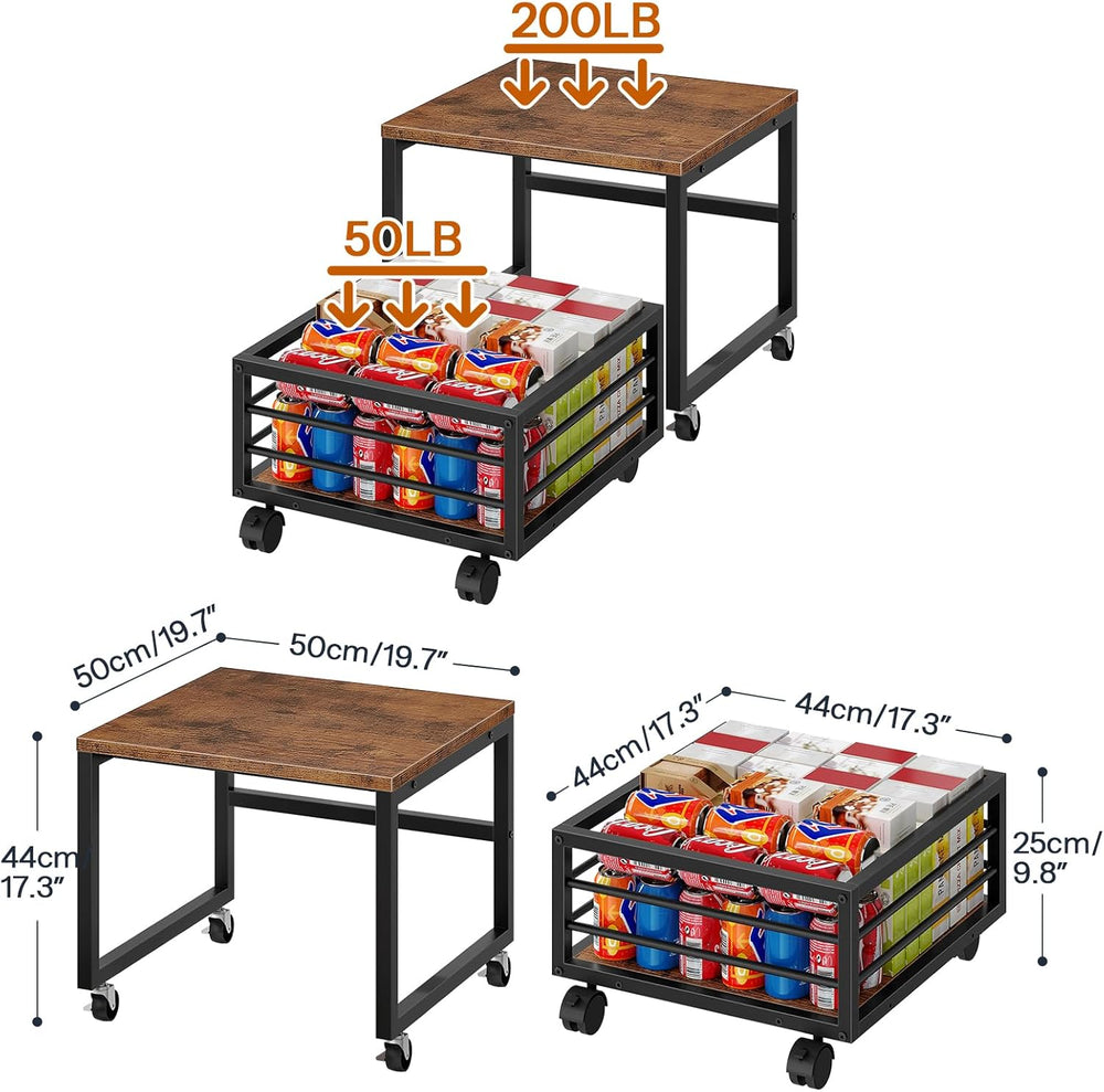 HOOBRO End Table, Mini Fridge Stand with Storage, Mini Fridge Table with Whee...