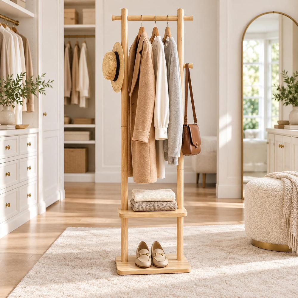 Wooden Coat Rack Freestanding,Hall Tree with Sturdy Base,Clothing Rack for Ha...