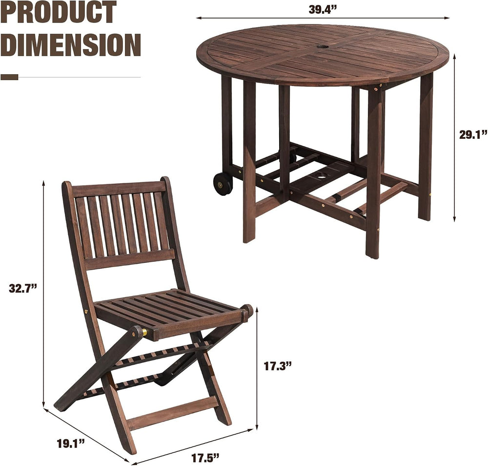Devoko 5 PCS Patio Furniture, Patio Dining Set Acacia Wood Outdoor Table and ...