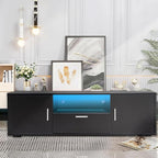 Modern TV Stand for 55 Inch TV – Black Entertainment Center with LED Lights & Spacious Storage Cabinets, Sturdy Media Console for Family Living Room or Bedroom