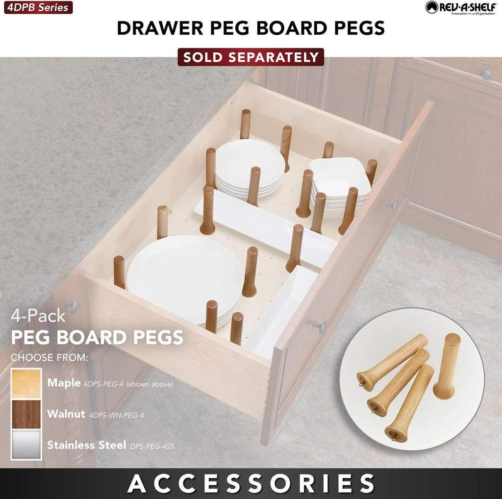 Rev-A-Shelf Pegboard Drawer Divider Organizer, Trim to Fit Wooden Kitchen Cabinet Storage Utensil, Pots & Dish Rack, 39" x 21", 4DPS-3921
