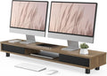 Fenge Dual Monitor Stand, 42.5inch Long Monitor Stands Riser for 2 Monitors, Sliding Door with Storage Organizer Stand for Desk, 2 Tier Desk Shelf for Laptop, Pc, Printer, Computer, TV