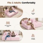 80'' Double Chaise Lounge Chair Indoor, Sofa with Cup Holders 4pcs Pillows | Luxanimarion Deep Seat Sofa with Cup Holders Oversized Boneless Bed for Living Room Bedroom, Corduroy Pink