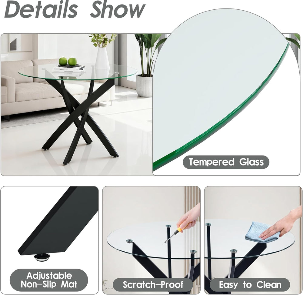 Modern Round Glass Dining Table Set for 4, 36'' Small Tempered Glass ...