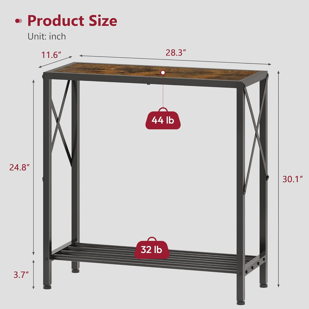 Tajsoon Console Table 28.3''L, 2 Tier Narrow Entryway Table with Open Shelves, Small Sofa Table for Living Room, Entrace, Hallway, Foyer, Corridor, Office, Rustic Brown