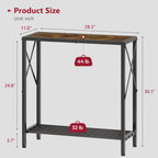 Tajsoon Console Table 28.3''L, 2 Tier Narrow Entryway Table with Open Shelves, Small Sofa Table for Living Room, Entrace, Hallway, Foyer, Corridor, Office, Rustic Brown