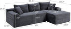 Grey Oversized Sectional Boneless Couch for Living Room. Right Face Chaise | L shaped modular sofa, Cloud soft cushion with foam, Breathable pet-friendly, Side storage pocket, No assembly required.