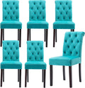 Velvet Dining Chairs Set of 6 Upholstered Dining Room Chairs Modern Tufted Accent Chairs Wooden Parsons Side Chairs for Home Kitchen Restaurant, Cyan