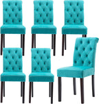 Velvet Dining Chairs Set of 6 Upholstered Dining Room Chairs Modern Tufted Accent Chairs Wooden Parsons Side Chairs for Home Kitchen Restaurant, Cyan