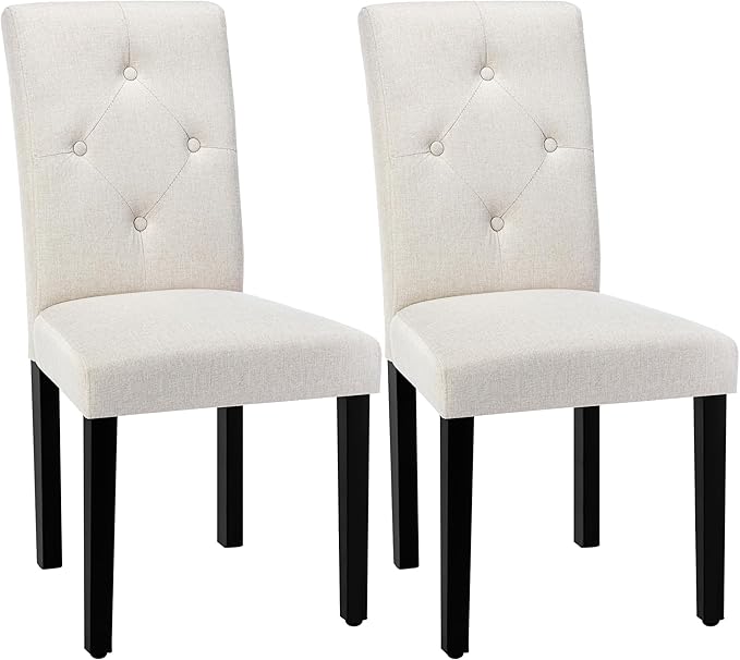 VECELO Upholstered Dining Chairs Set of 2, Modern Fabric and Solid Wood Legs ...