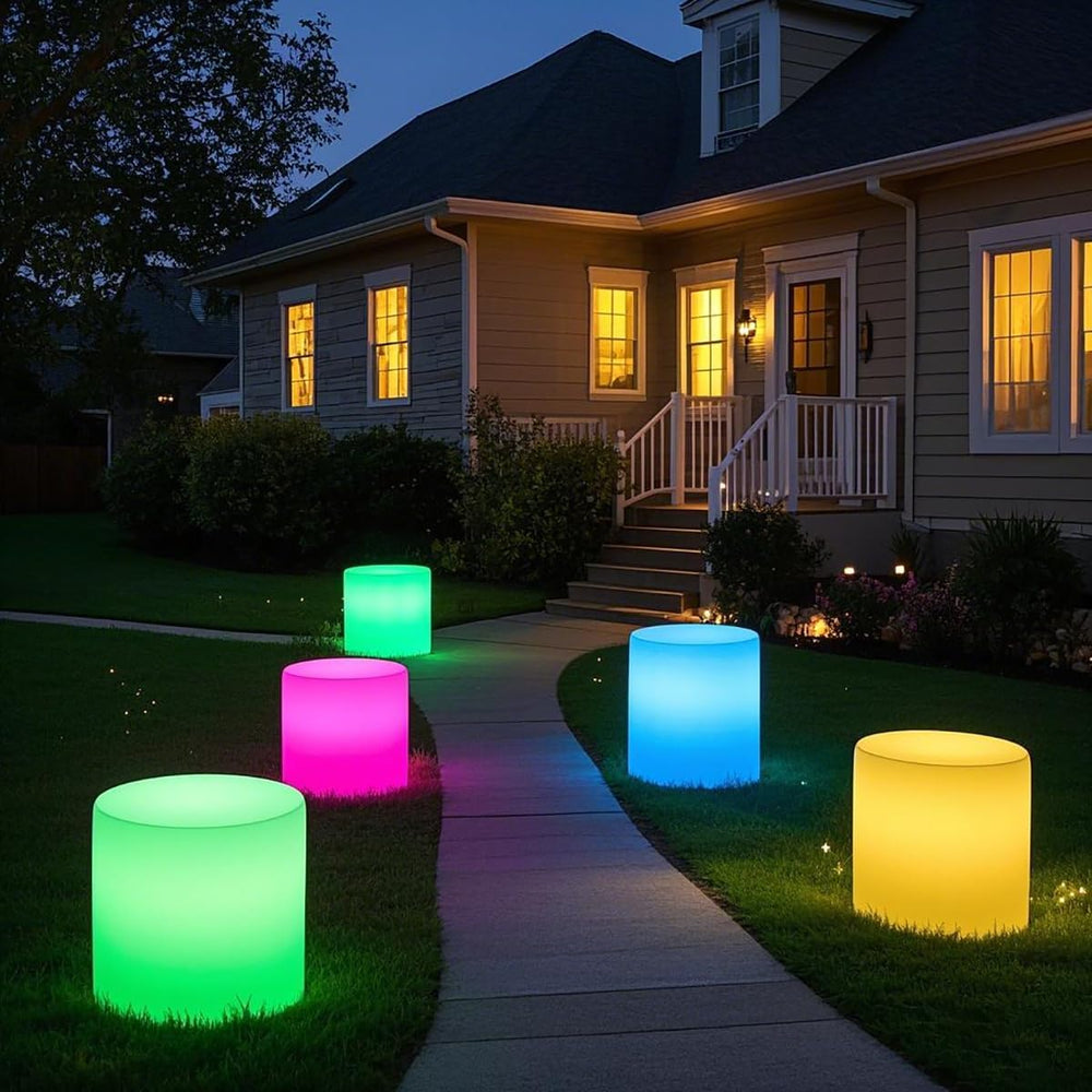 Mr.Go 16-Inch LED Chair Light, Color Changing Light Up Cylinder Stool Table