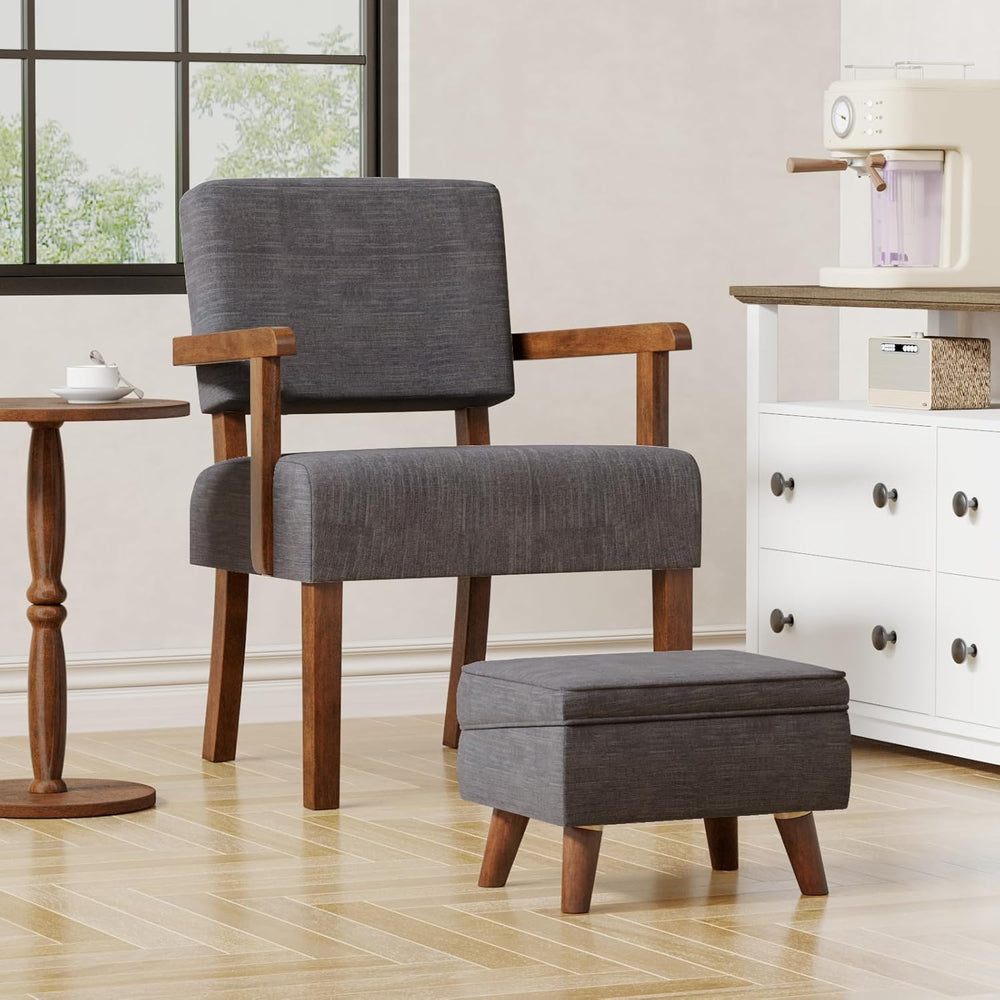 FAGAGA Accent Chairs Set of 2, 2 Solid Wood Armchairs with Side Table