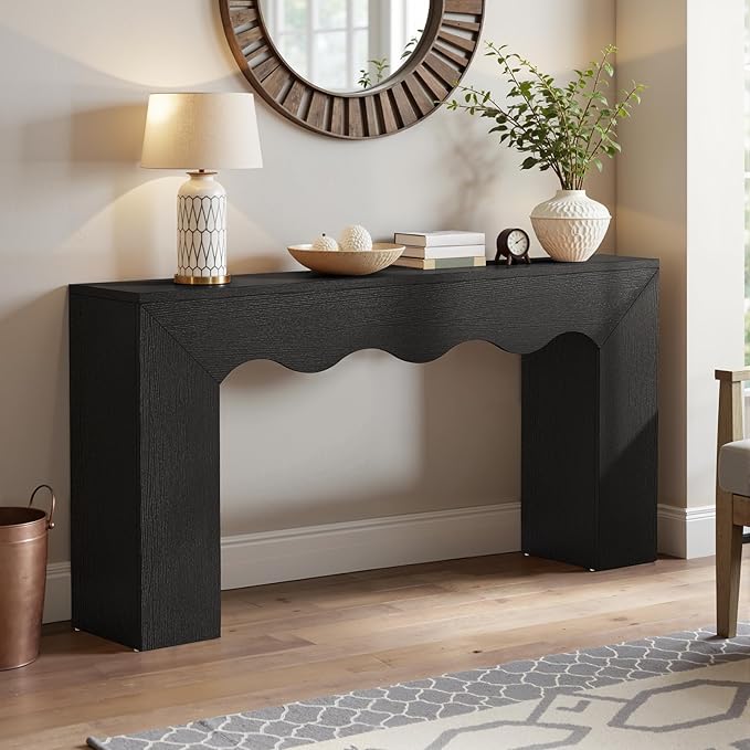 Tribesigns 63" Farmhouse Console Table, Wooden Couch Table Behind Sofa with Storage, Long Entryway Sofa Station, Narrow Console Stand with Base, Hallway Stand for Entryway, Living Room (1, Black)