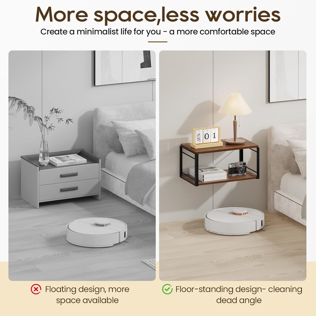 Floating Nightstand Wall Shelf, Wood Bedside Shelf Wall Mounted Nightstand Set of 2, Floating Bedside Table for Bedroom, Living Room, Bathroom, Kitchen, Office (Vintage Brown)