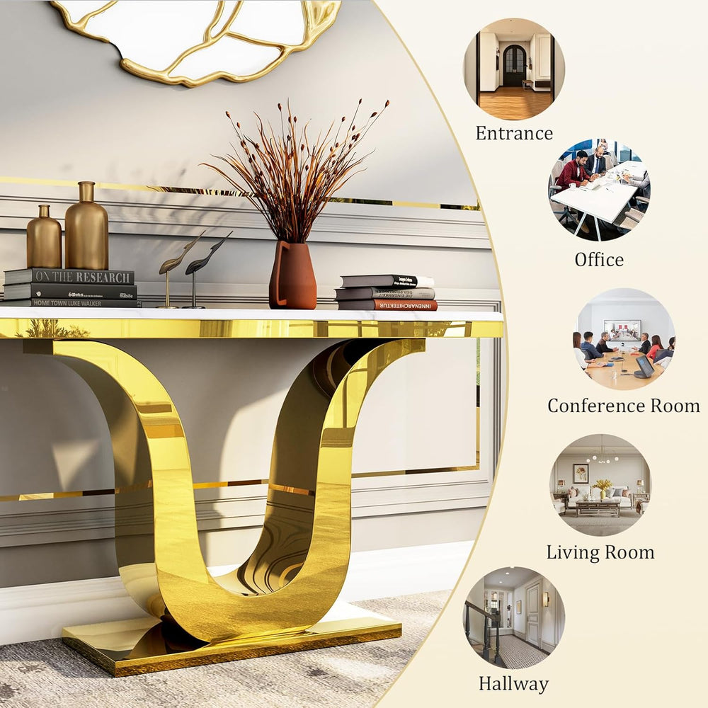Gold Console Table, White and Gold Living Room Sofa Table, 50" Rectangle...