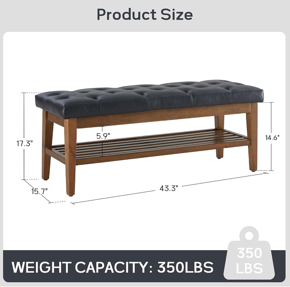 HUIMO PU Leather Entryway Shoe Bench, Button Tufted End of Bed Bench,Black | ...