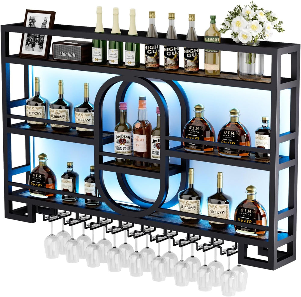 Boshen Fully Assembled 3-Tiers 47in Wine Rack Wall Mounted with LED Light | F...