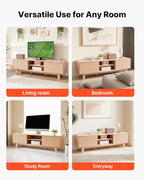 VEVOR 59" Fluted TV Stand, Boho Entertainment Center for 55/60/65 inch TVs, Mid Century Modern Media Console TV Storage Cabinet with Sliding Door and Adjustable Open Shelves, for Living Room, Bedroom