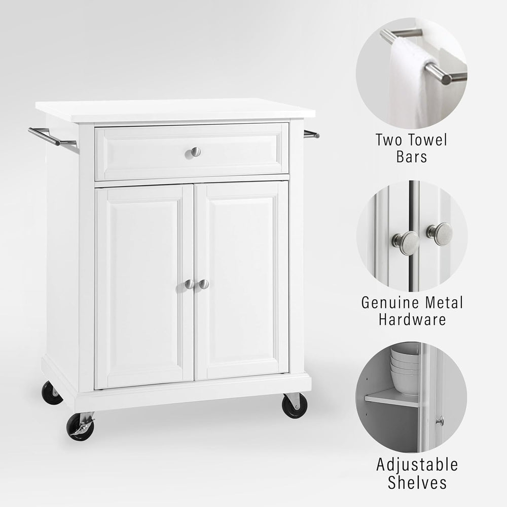 Crosley Furniture Compact Stone Top Small Rolling Cart with Shelves, Microwav...