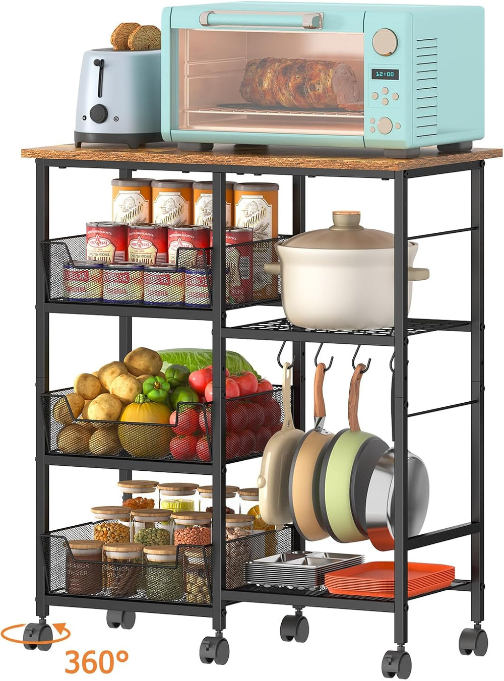 Rolling Kitchen Storage Microwave Cart, Kitchen Island with Adjustable Shelf ...