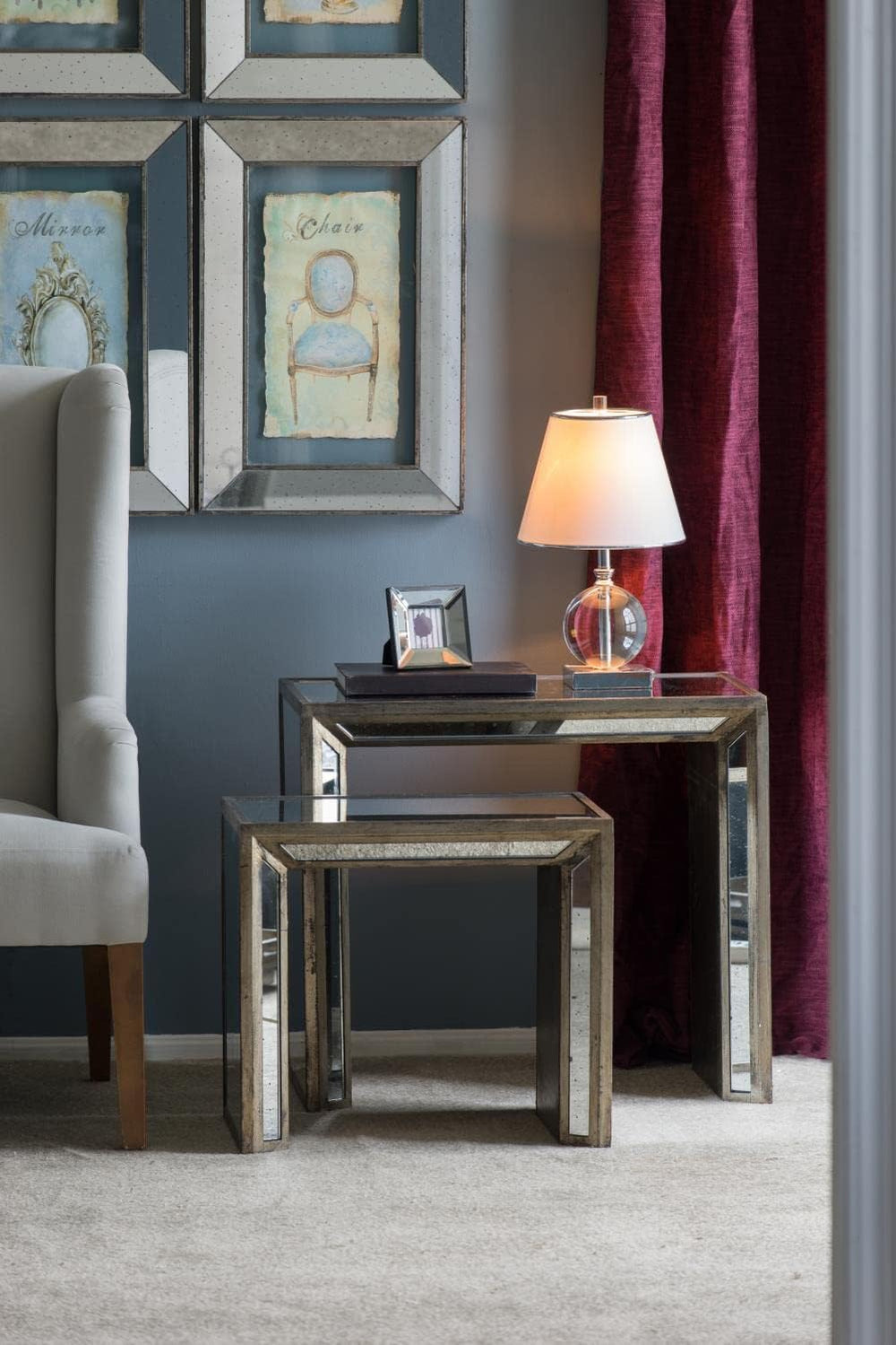 A&B Home 36137 Waverly Mirrored Nested Side Tables, Set of 2