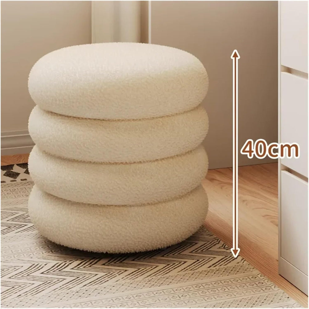 Soft Lamb Wool Ottoman Cream Vanity Stool for Girls' Makeup Bedroom Chair...
