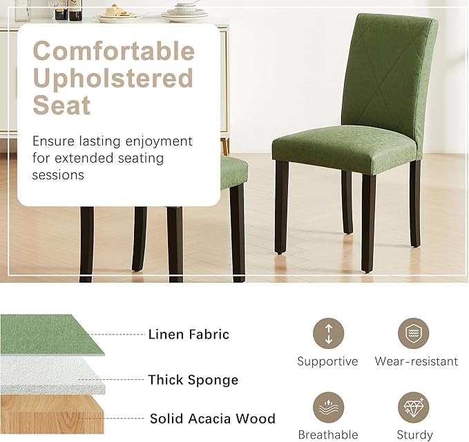 VECELO Upholstered Dining Chairs Set of 6, Modern PU Leather and Solid Wood Legs & High Back for Kitchen/Living Room- Green