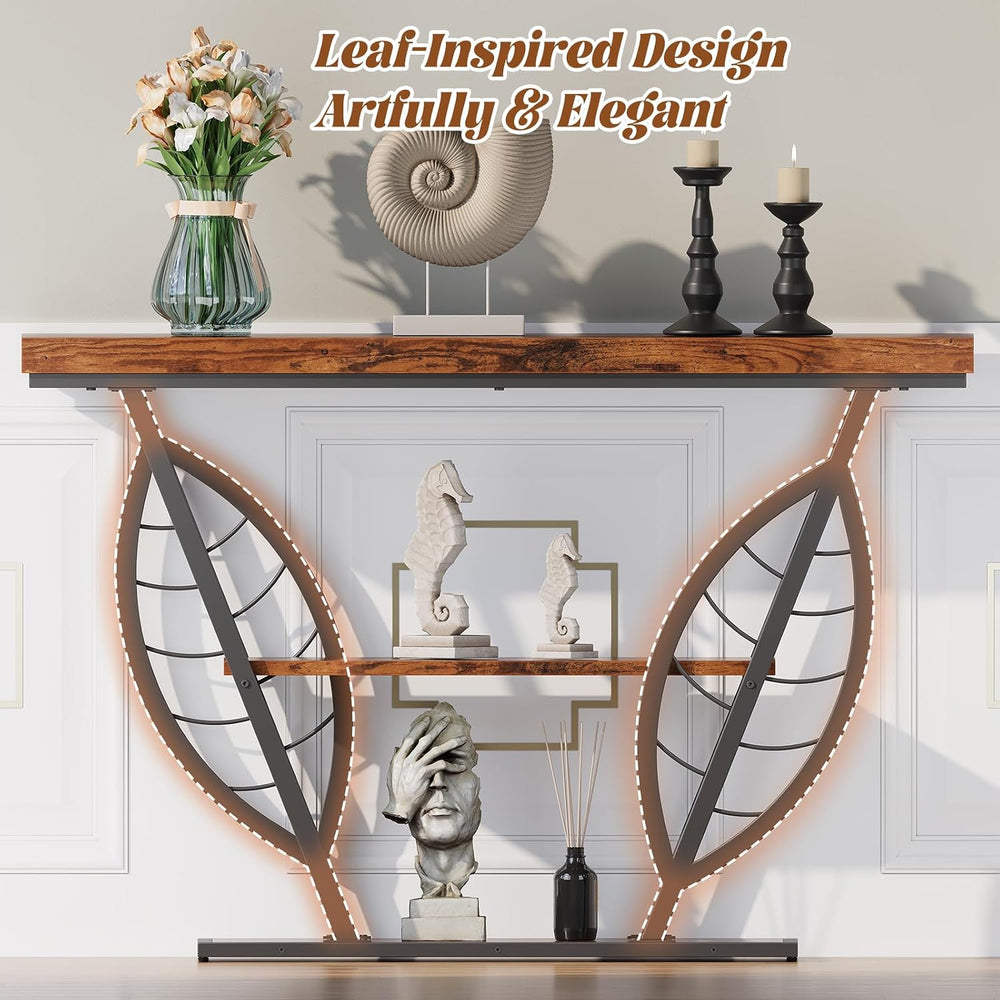 HavenlyYouth Leaf Design Console Table for Entryway, 3-Tier Storage, 30mm Thi...