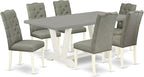 East West Furniture V097EL207-7 7 Piece Dining Table Set Consist of a Rectangle Kitchen Table with V-Legs and 6 Gray Linen Fabric Parson Dining Room Chairs, 40x72 Inch, Multi-Color