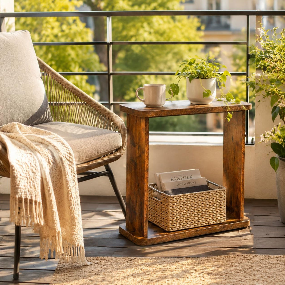 Narrow Side Table for Small Spaces, 7.9" Slim End Table with 2-Tier Open...