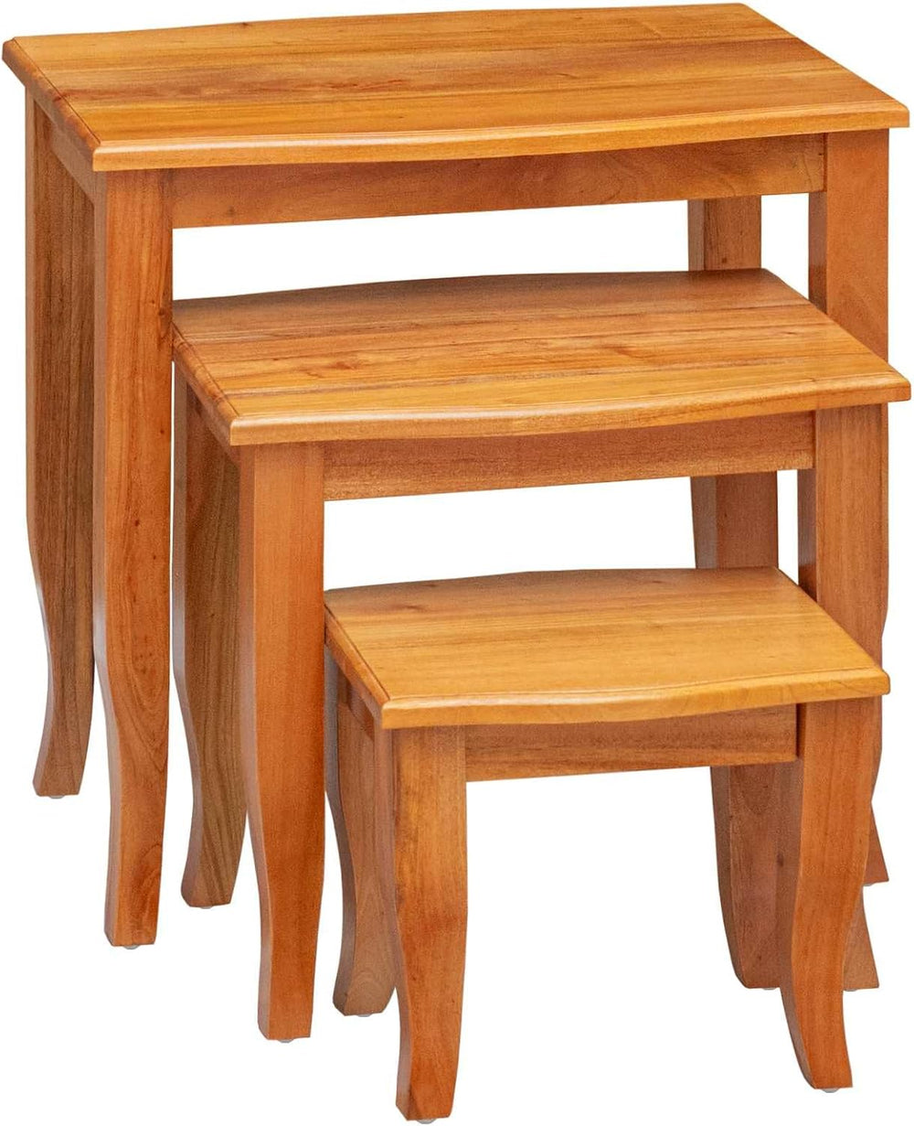 Nesting Side Tables 3 pcs Natural Solid Mahogany Wood | Space Saving Stackabl...