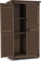 MCombo Outdoor Storage Cabinet, Garden Storage Shed, Outside Vertical Shed with Lockers, Outdoor 63 Inches Wood Tall Cabinet for Yard and Patio 0870 (Brown)