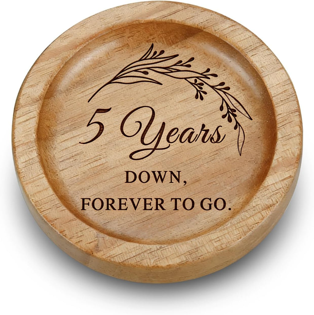 5 Year Anniversary Wood Gifts for Him Her, 5th Anniversary Ring Holder | Wood Wedding Anniversary Decor Ring Dish Jewelry Tray for Him Her Husband Wife Boyfriend Girlfriend Couple Birthday Christmas
