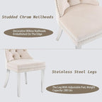 KCC Velvet Dining Chairs Set of 6, Upholstered High-end Tufted Dining Room Chair with Nailhead Back Ring Pull Trim Stainless Steel Legs, Contemporary Nikki Collection Modern Style for Kitchen, Beige